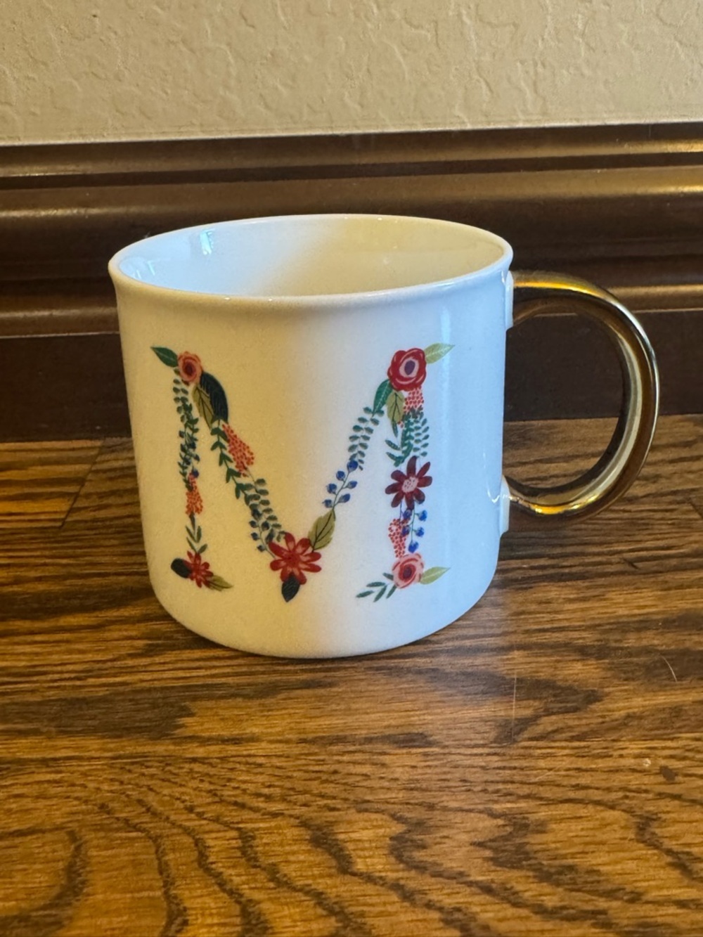 Opalhouse Floral Monogram 'M' Ceramic Mug with Gold Handle - White 16 oz